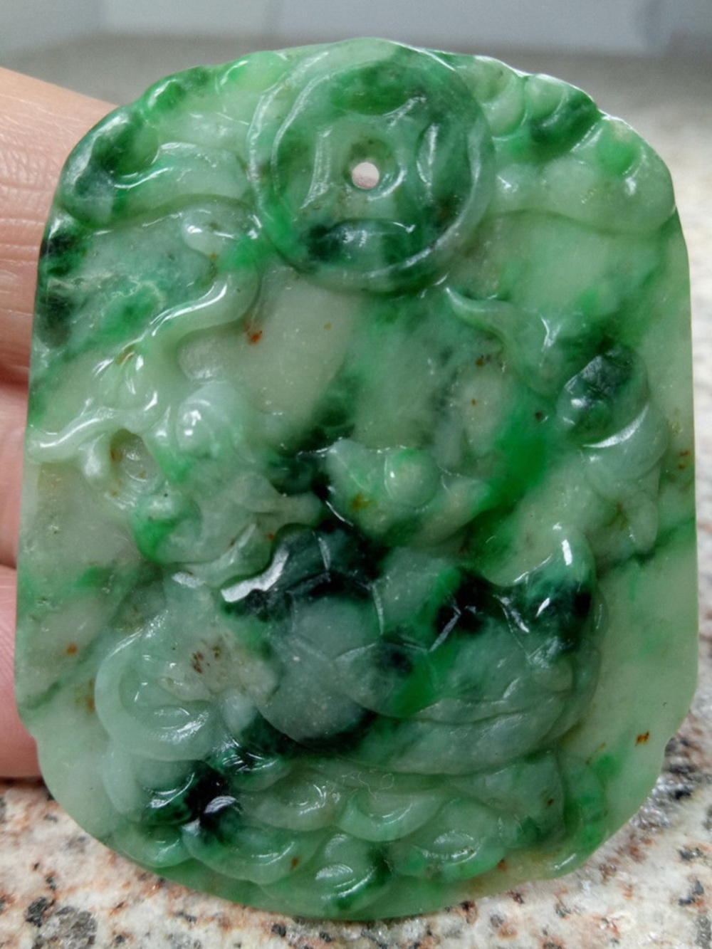 Certified Green Natural Grade A Jade jadeite Carved Dragon Turtle Coin Pendant